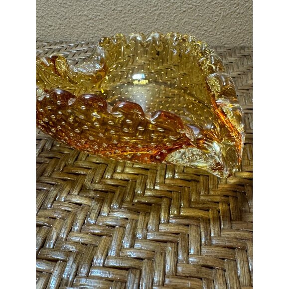 Vintage Amber Murano Bullicant Glass Heart-Shaped Ashtray Controlled Bubble - Picture 5 of 10